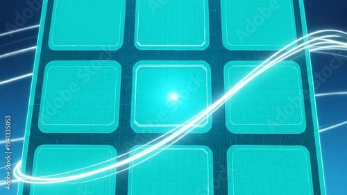 Abstract glowing grid with light trails on a blue background