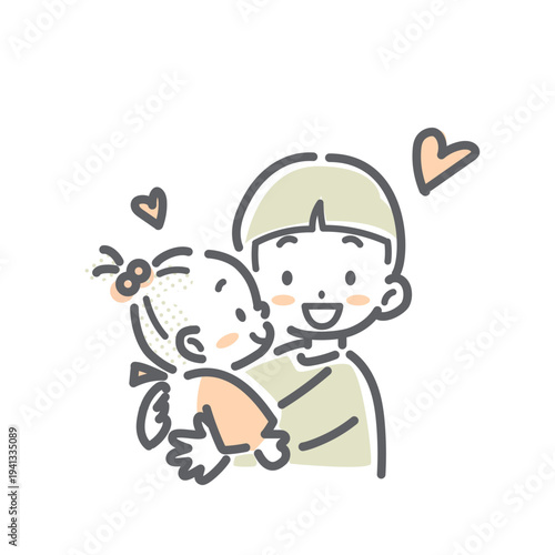 妹が生まれて嬉しい男の子　シンプルでお洒落な線画イラスト