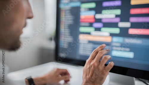 Closeup of analyst linking diverse patient records on a computer screen with sharp detail on interactions and the background softly out of focus.