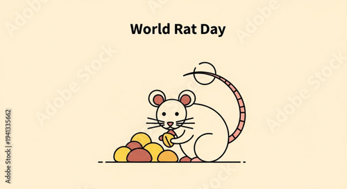 Cute cartoon rat eating fruit on world rat day with colorful background