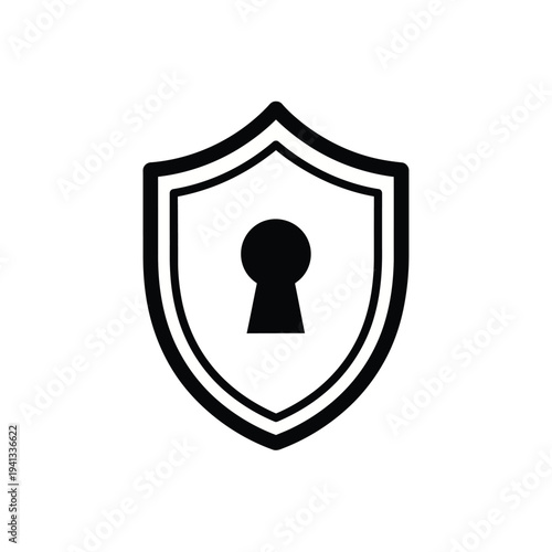A simple graphic of a shield with a keyhole in the center, symbolizing security and protection.