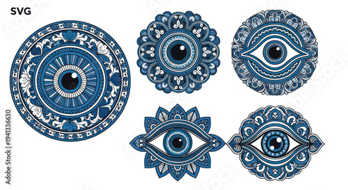 Blue Evil Eye Mandala Ornaments, Talisman, Protection Symbol