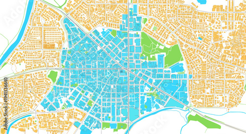 Aerial View City Map Abstract Urban Planning Blue Yellow Green Background