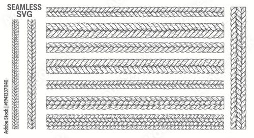 Seamless knitted decorative borders, braids, and patterns - hand-drawn sketch style