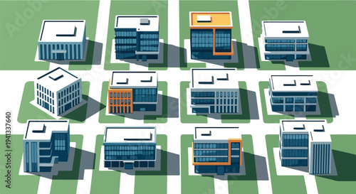 Set of 10 isometric office building icons vector
