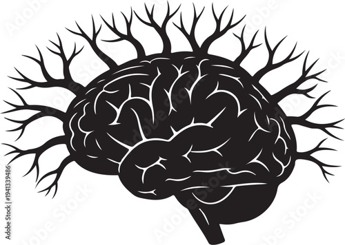 Black and white illustration of a human brain anatomy
