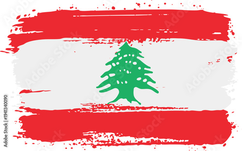 Flag of Lebanon. Created with Brush Strokes. Abstract Banner with Raw Artistic Texture