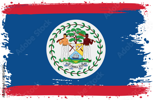 Flag of Belize. Created with Brush Strokes. Abstract Banner with Raw Artistic Texture
