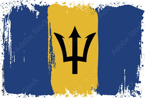 Flag of Barbados. Created with Brush Strokes. Abstract Banner with Raw Artistic Texture