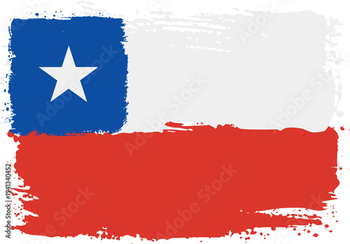 Flag of Chile. Created with Brush Strokes. Abstract Banner with Raw Artistic Texture