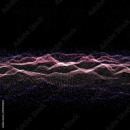 Abstract surface of propagating waves across a digital plane, suggesting data flow or sonic energy visualization, smooth, cyberspace, frequency