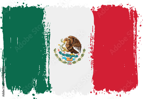 Flag of Mexico. Created with Brush Strokes. Abstract Banner with Raw Artistic Texture