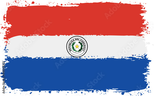 Flag of Paraguay. Created with Brush Strokes. Abstract Banner with Raw Artistic Texture