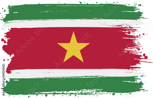 Flag of Suriname. Created with Brush Strokes. Abstract Banner with Raw Artistic Texture