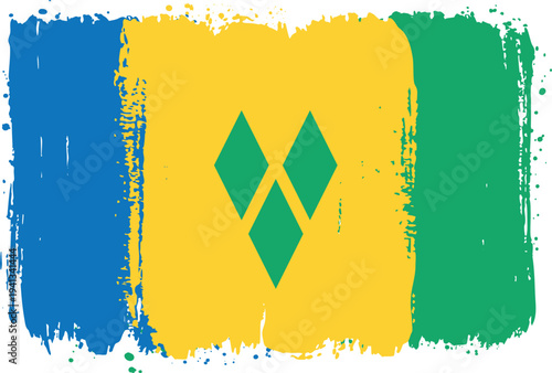 Flag of Saint Vincent and the Grenadines. Created with Brush Strokes. Abstract Banner with Raw Artistic Texture