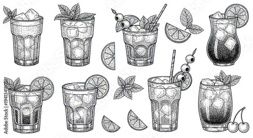 Hand-Drawn Cocktails and Drinks Collection: Refreshing Summer Beverages