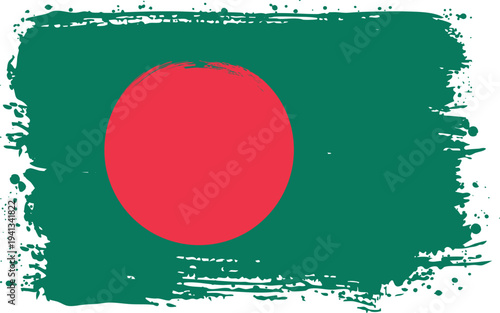 Flag of Bangladesh. Created with Brush Strokes. Abstract Banner with Raw Artistic Texture