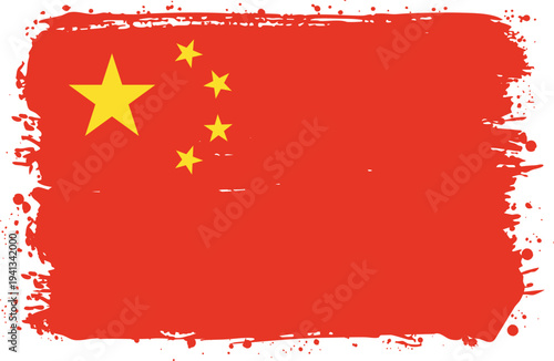 Flag of China. Created with Brush Strokes. Abstract Banner with Raw Artistic Texture