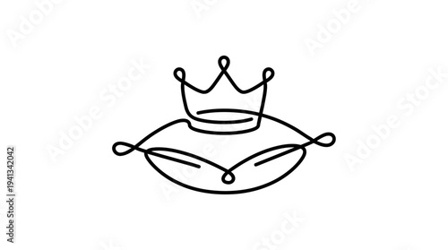 Single Continuous Line Crown on Curved Cushion Minimal Regal Symbol Vector Illustration