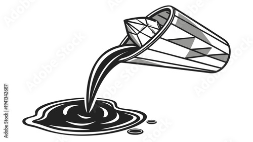 A modern abstract vector illustration of a fluid being poured from a diamond-shaped container, showcasing a dynamic scene with abstract shapes and flowing elements.
