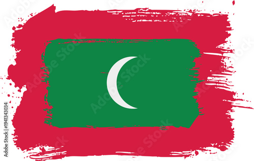 Flag of Maldives. Created with Brush Strokes. Abstract Banner with Raw Artistic Texture