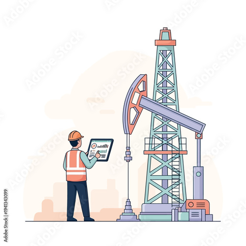 Oil and Gas Industry Worker Monitoring Production.