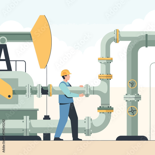 Oil and Gas Industry Worker Maintaining Pipeline.