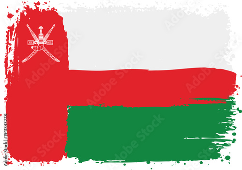 Flag of Oman. Created with Brush Strokes. Abstract Banner with Raw Artistic Texture