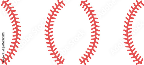 Detailed red baseball stitching laces vector graphic element isolated on white background for sports design team branding and apparel graphics