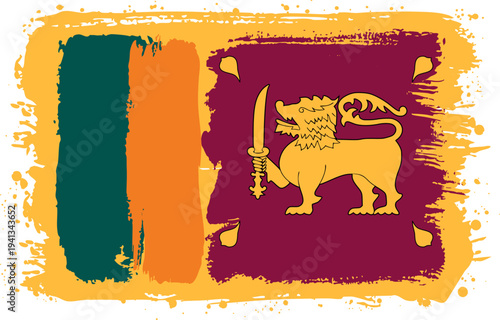 Flag of Sri Lanka. Created with Brush Strokes. Abstract Banner with Raw Artistic Texture