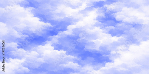 Abstract a serene depiction of a bright, daytime sky filled with fluffy, billowy clouds, perfect for projects related to weather, travel, or nature.