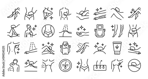 Laser Hair Removal Icon Set: Outline Icons for Medical Spa and Beauty Tech