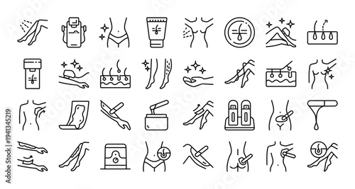 Hair Removal Icon Set: Editable Outline Collection for Laser and Waxing Procedures in Beauty Apps