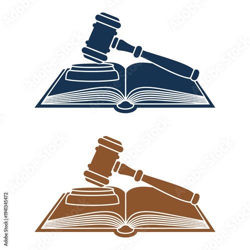 Gavel resting on open book in two different colors isolated on transparent background icon