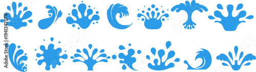 Liquid water splashes falling drops