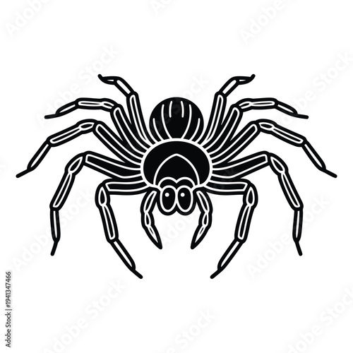 Black spider icon with eight legs and big eyes