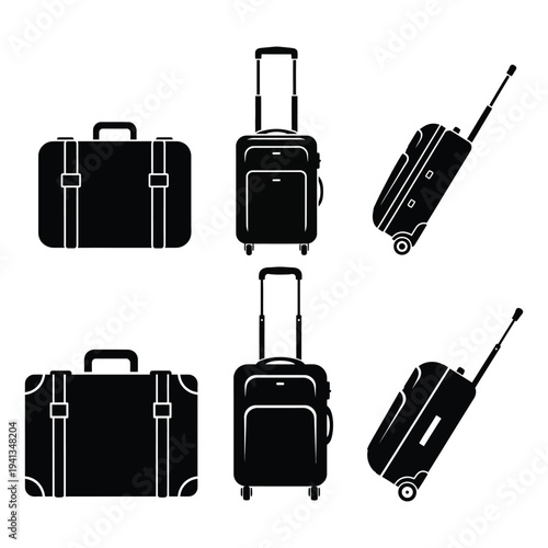 Collection of various luggage and suitcase silhouettes
