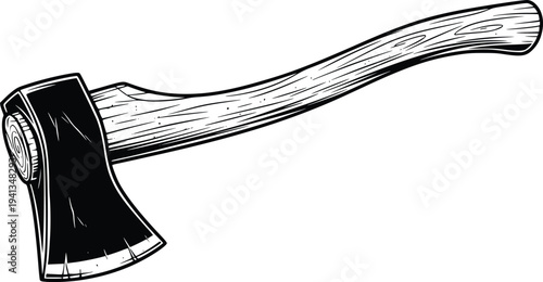 Hand Drawn Vintage Wood Axe – Classic Lumberjack Hatchet Vector Illustration
