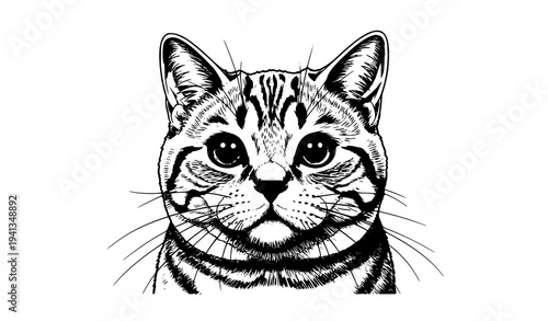 Scottish Straight cat face portrait surprised expression cute pet vector illustration isolated on white
