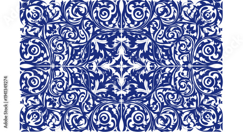 Intricate Blue and White Floral Damask Pattern