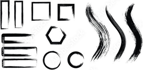 Set of 10 black geometric shapes vector