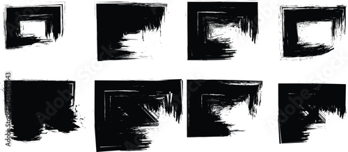 Set of 10 black brush stroke rectangle frames vector