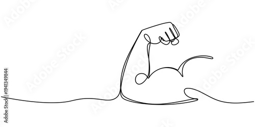 Arm shows bicep fist. Continuous one line vector, shows bicep continuous one line vector drawing, Man shows bicep fist hand continuous line drawing. Fitness and gym concept. minimal style.