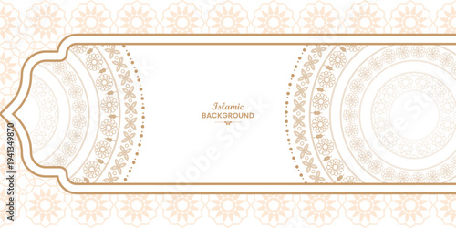 Luxury Islamic Background with Gold Mandala Ornament and Geometric Border on White for Ramadan Invitation Banner Template