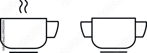 Simple line art of two cups one with steam rising