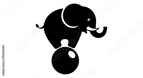 Black Elephant Balancing on Ball.