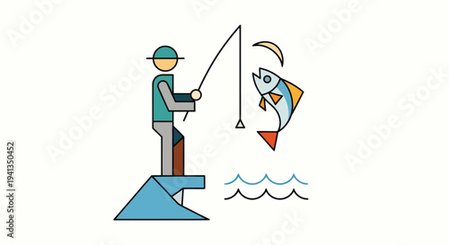 Man fishing on a dock catching fish.