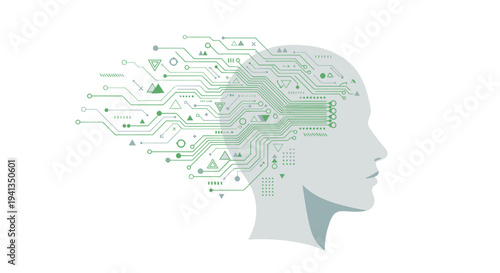 Human Brain with Circuitry Pattern Inside.
