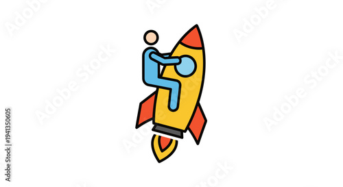 Person Riding Rocket Ship Upwards Fast.