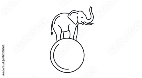 Simple Line Drawing of Elephant on Ball.